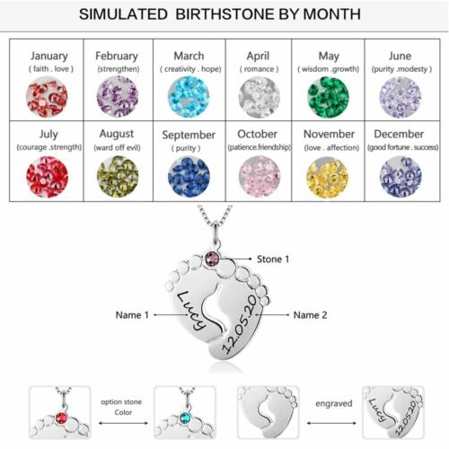 Customized Heart Pendant Necklace - Double Birthstone Engraved Necklace