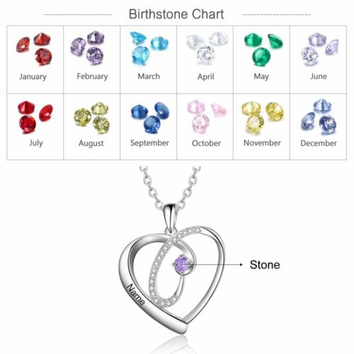 Custom Name Engraving Heart Necklace Double Birthstones