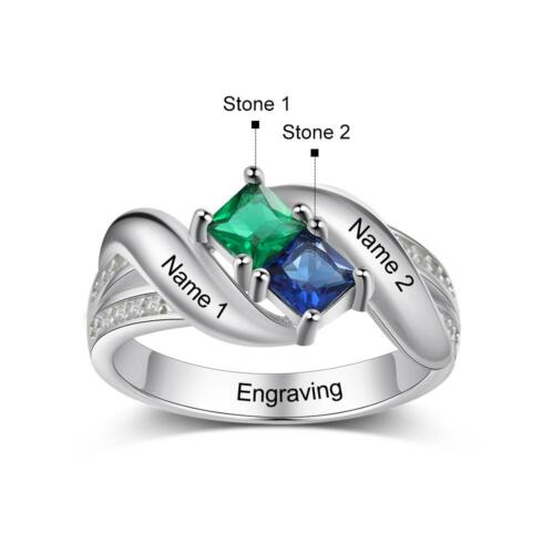 Personalized Silver Ring - Four Custom Birthstones