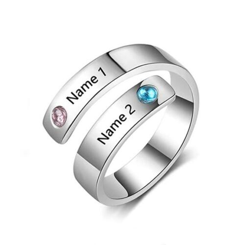 Personalized Sterling Silver Leaf Rings – Name Engraved – Custom Birthstone