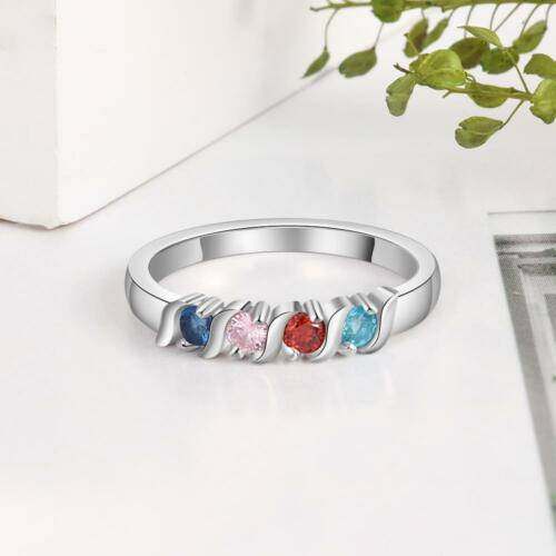 Personalized Friendship Sterling Silver Ring - Birthstone Engraved
