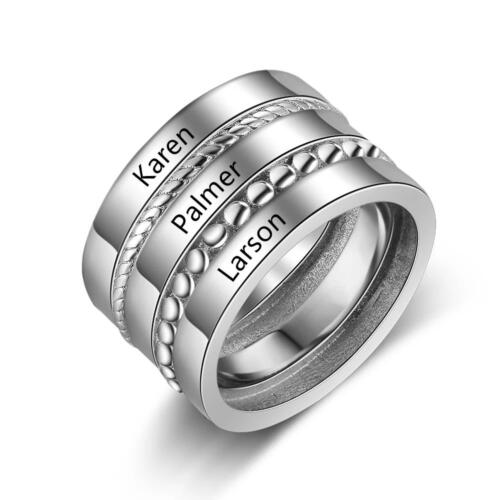 Personalized Wide Stackable Rings – Custom Three Names