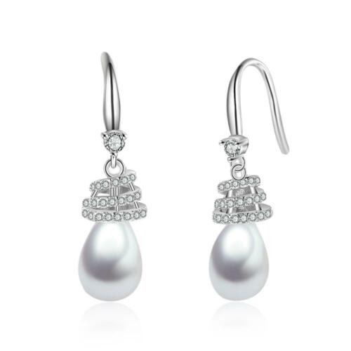 Sterling Silver Hook Earrings - Ball Shaped Pear Earring - Spiral Pattern Cubic Zirconia Drop Earring