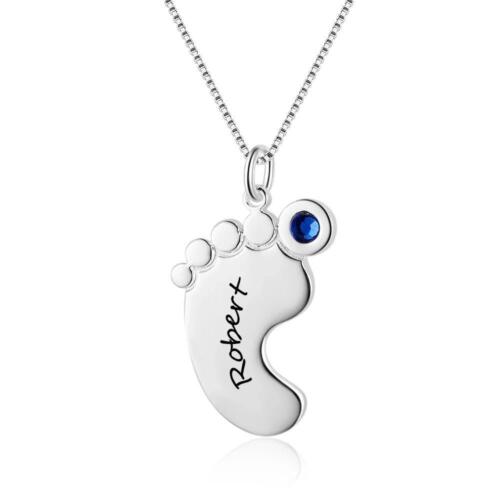 Personalized Sterling Silver Necklace with Inverted Heart Shape Engrave Name & Birthstones Pendant