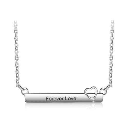 Personalized Silver Name Engraved Necklace with Strip-Shaped & Hollow Heart Pendant