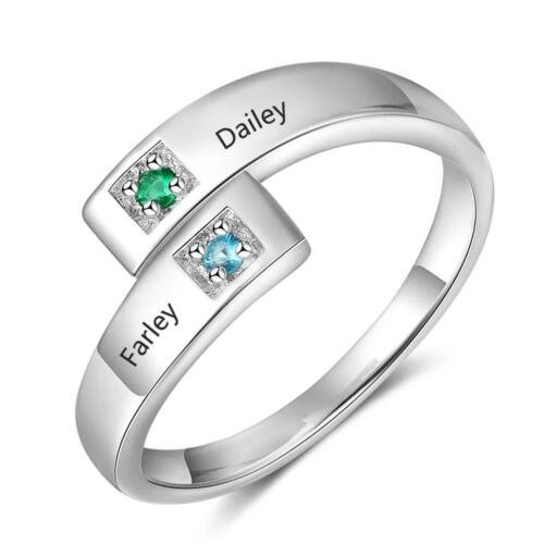 Personalized Ring - 2 Custom Names and Birthstones - Customized Adjustable Ring