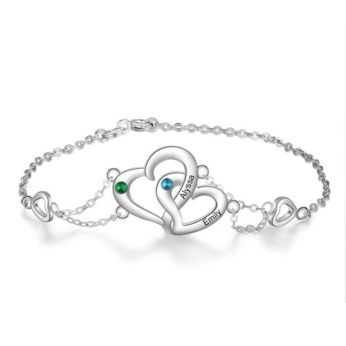 Personalized Intertwined Heart Custom Bracelet with Name Engraved & Birthstone