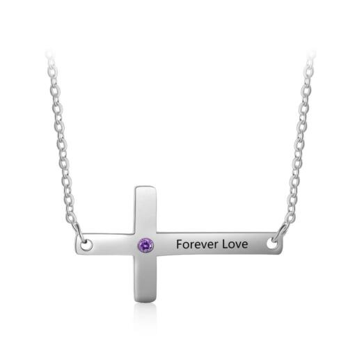 Personalized Cross Pendant Necklace with Custom Name & Birthstone