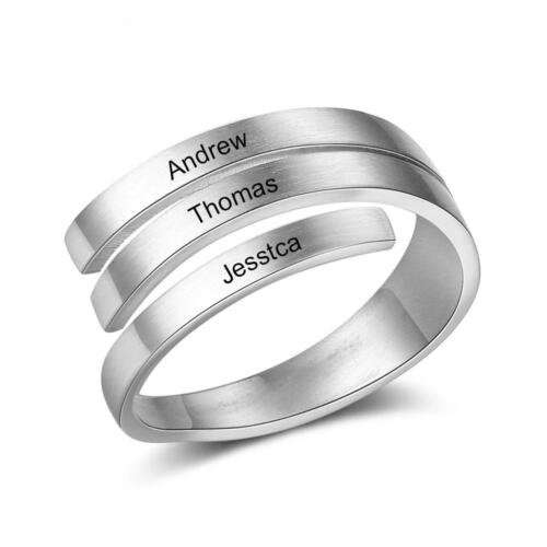 Personalized 3 or 4 Names Engraved Adjustable Wrap Ring