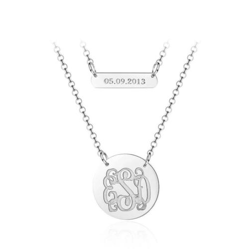Personalized Sterling Silver Monogram Custom Name & Date Double Chain Necklaces