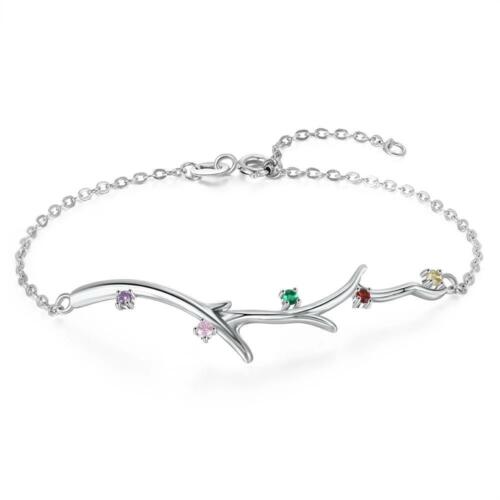 Personalized Branch Bracelet with Zirconia Custom 5 Birthstones Bracelets & Bangles