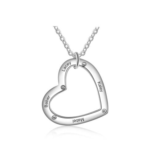 Personalized Silver 4 Name Necklace with Heart Shape Love Pendant