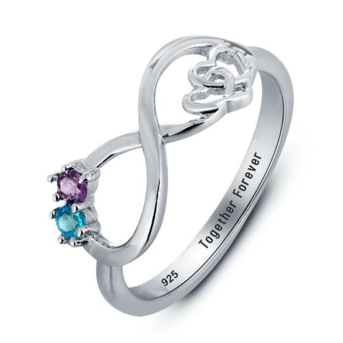 Personalized Sterling Silver Ring – Custom Couple Birthstones – Infinity Love Ring