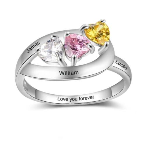 Sterling Silver Infinity Double Heart Birthstone Rings