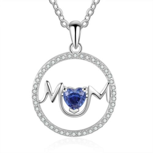 Personalized Necklace with MOM Circle Pendant & Customized Heart CZ Birthstone