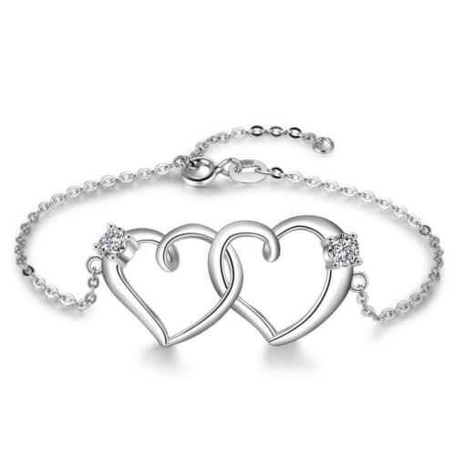 Intertwined Heart Bracelet with Cubic Zirconia Adjustable Chain