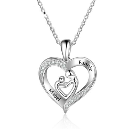 Trendy Sterling Silver Mother Baby Heart Pendant - Custom 2 Name Engravings