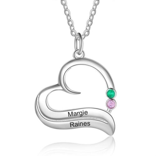 Birthstone Engraved Necklace - 2 Names Engraved Pendant