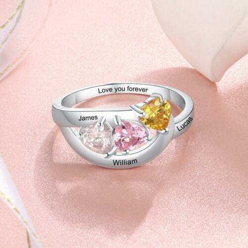Personalized Heart Ring - DIY Custom Birthstone and Inner Engraving Ring