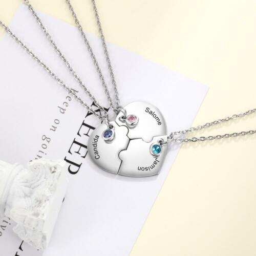 Personalized Sterling Silver Birthstone Necklace with Mom Shape Engrave 2 Names