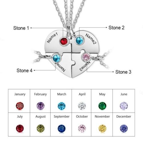 Personalized Sterling Silver Birthstone Necklace with Mom Shape Engrave 2 Names