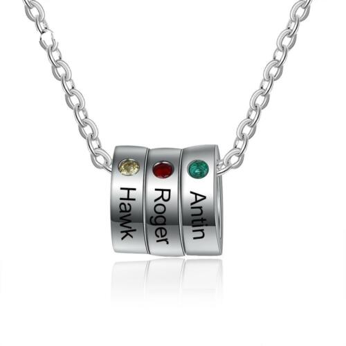 Personalized 3 Name Engraving Pendant Necklace - Customized Birthstone Pendant