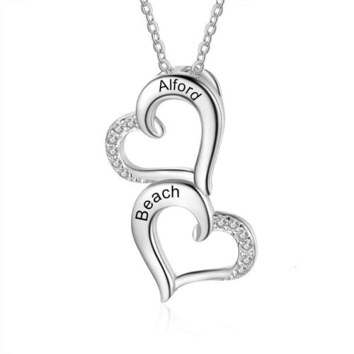 Custom Name Engraving Heart Necklace Double Birthstones