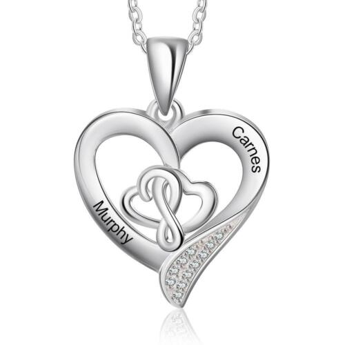 Personalized Sterling Silver Customizable Heart-Shaped Pendant Necklace – 2 Names Engraving