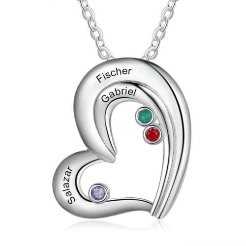 Heart Pendant Birthstone Engraved Necklace