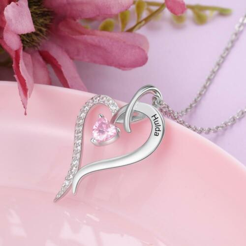 Personalized Heart Pendant Necklace - Custom 4 Birthstones & Names Engraving Pendant