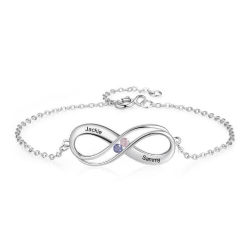 Sterling Silver Infinity Personalized Bracelet - Customized Birthstone Bracelet
