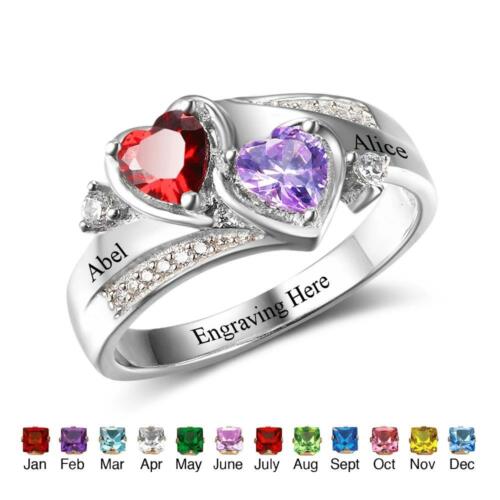 Personalized Sterling Silver Ring - Three Birthstone Three Names and One Engraving