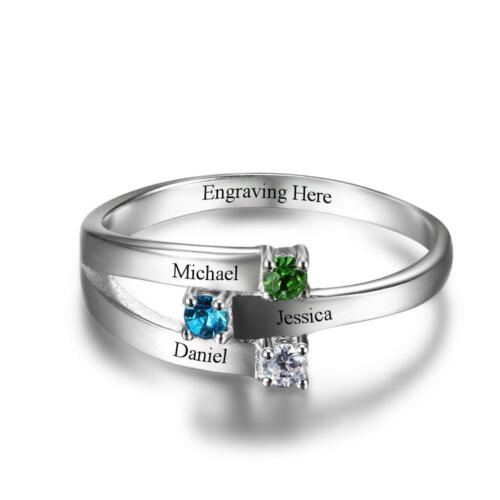 Family Ring - Customized Birthstone Engraved Sterling Silver Ring