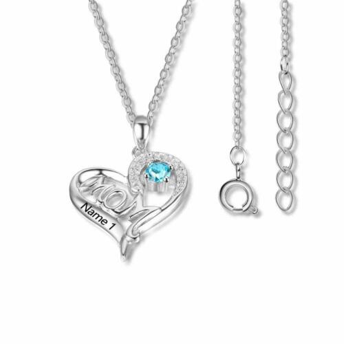 Personalized Silver Name Engraved Necklace with Strip-Shaped & Hollow Heart Pendant