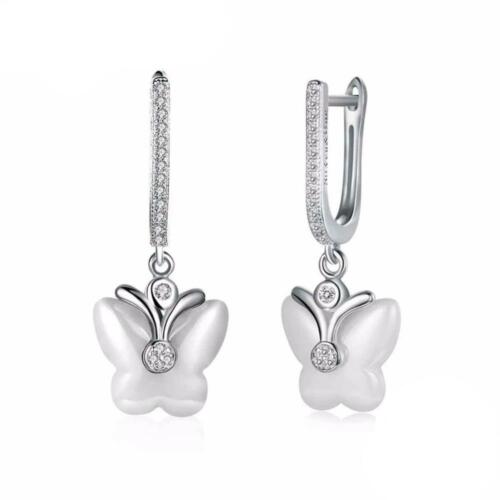 Butterfly Designed Sterling Silver Earrings - Ceramic Drop Earring