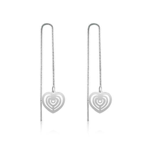 Sterling Silver Tassel Heart Drop Earrings