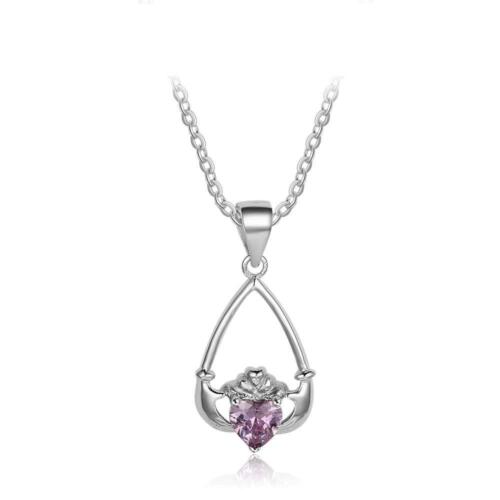 Hand Holding Heart Personalized 12 Birthstone Pendant Necklace Sterling Silver Jewelry