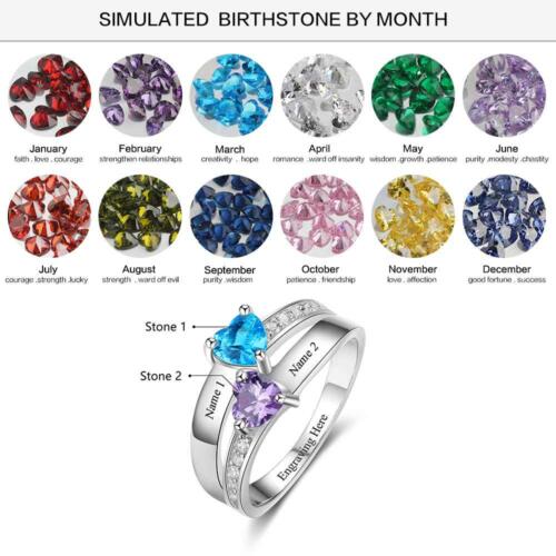 Heart-Shaped Personalized Sterling Silver Ring Engraved with Birthstone of Love