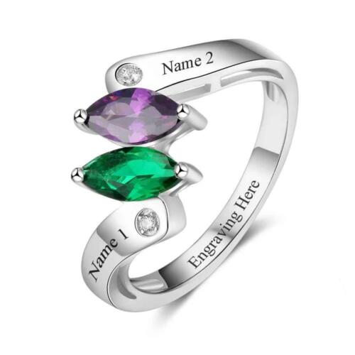 Unisex Personalized Stackable Ring - Engrave Three Custom Names & Birthstones