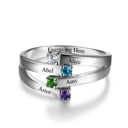 Sterling Silver Ring - Custom 4 Birthstone and 4 Name DIY Ring