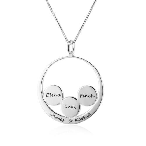 Personalized Sterling Silver Name Necklace & 3 Round Together in a Circle Pendant