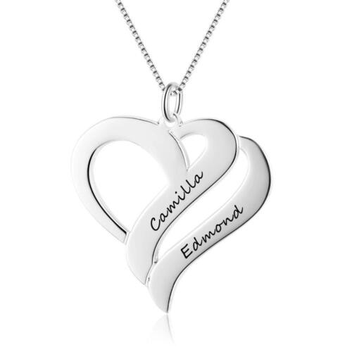 Personalized Sterling Silver Necklace with Heart Shape Name Engraved Pendant