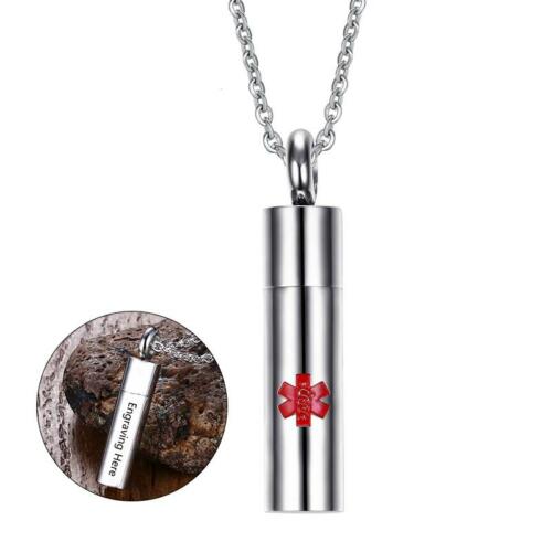 Rotate to Open Cylinder Pendant Necklace with Medical Alert ID & Engrave Name