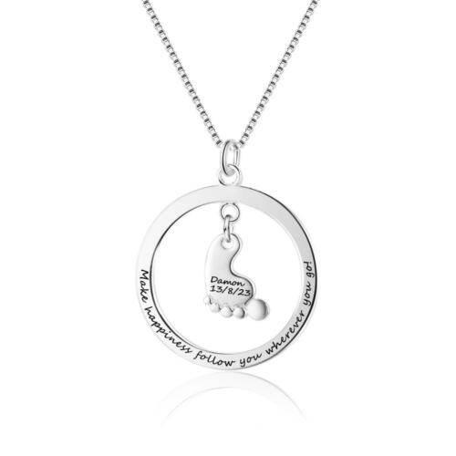 Personalized Sterling Silver Family Necklace with 3 Names Circle & Custom Birthstones Pendant
