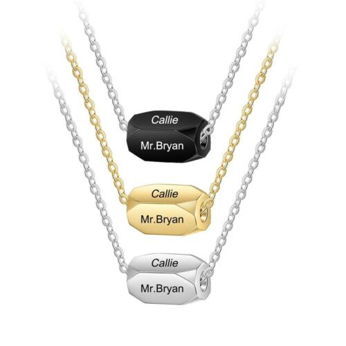 Personalized Sterling Silver Necklace with 2Pcs/Set Merge Heart Shape Name & Birthstones Pendant