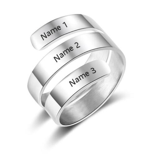 Personalized 3 Name Engraved Adjustable Ring